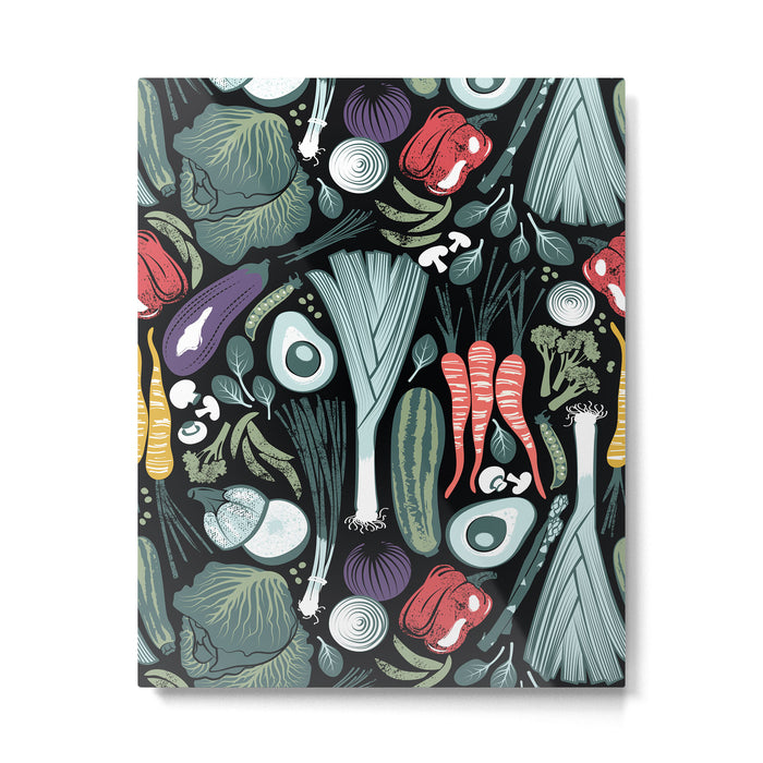 Go veggie // black background sage green mint goldenrod yellow coral and purple beet vegetables Metal Print Gallery Image 1