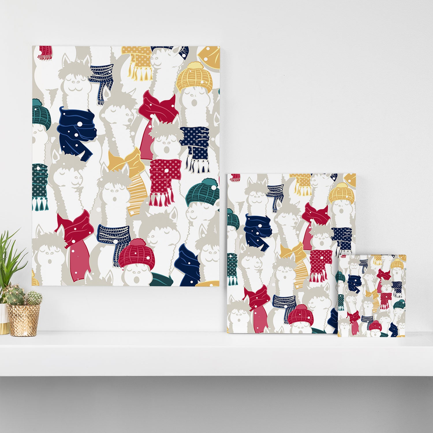 Happy llamas Christmas choir Canvas Print Gallery Image 3