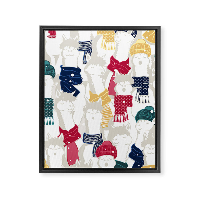Happy llamas Christmas choir Framed Canvas Print Gallery Image 1