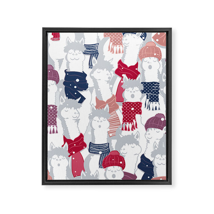 Happy llamas Christmas Choir III Framed Canvas Print Gallery Image 1