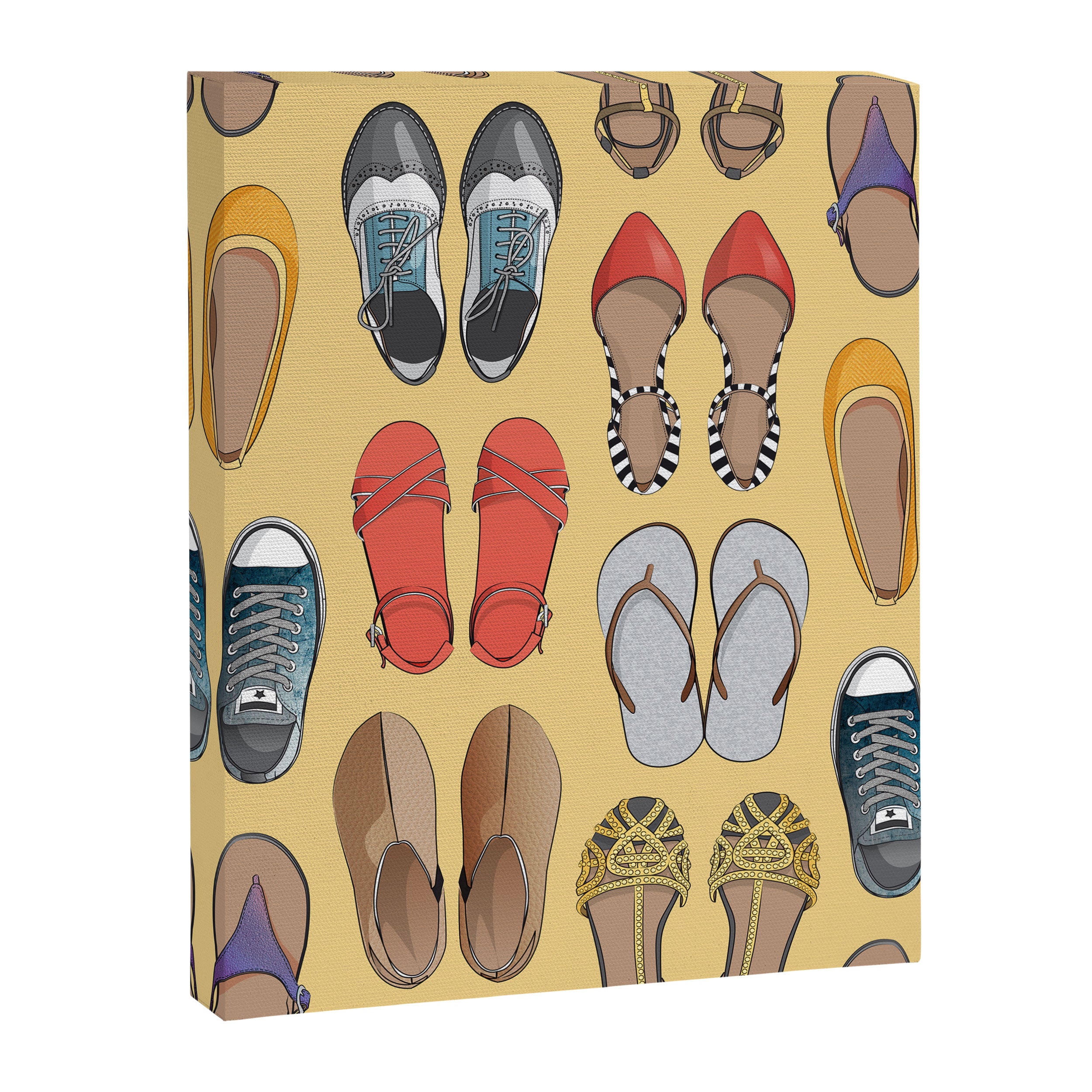 Hard choice // shoes on yellow background Canvas Print Gallery Image 8