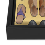 Hard choice // shoes on yellow background Framed Canvas Print Gallery Image 3