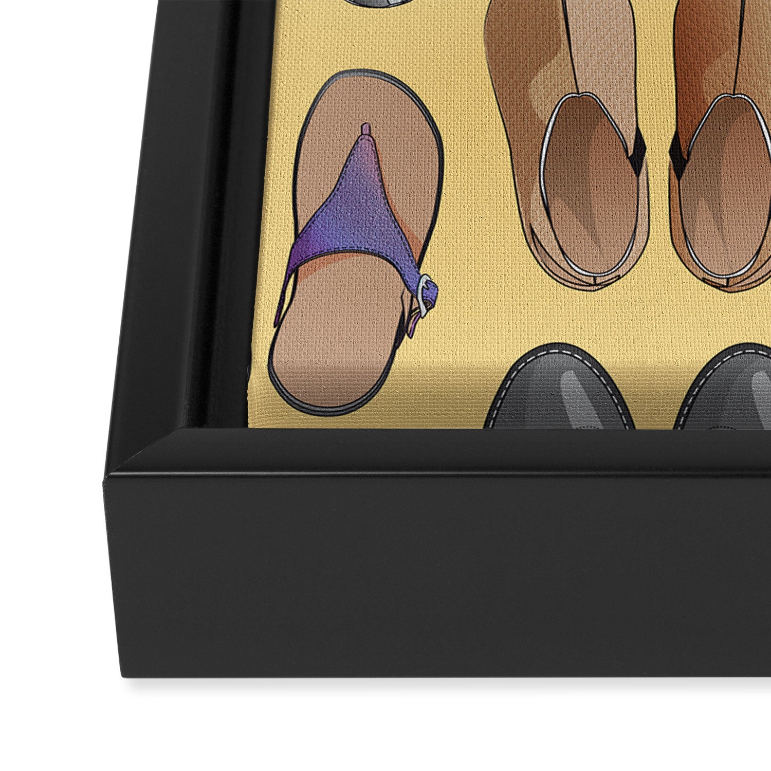 Hard choice // shoes on yellow background Framed Canvas Print Gallery Image 3