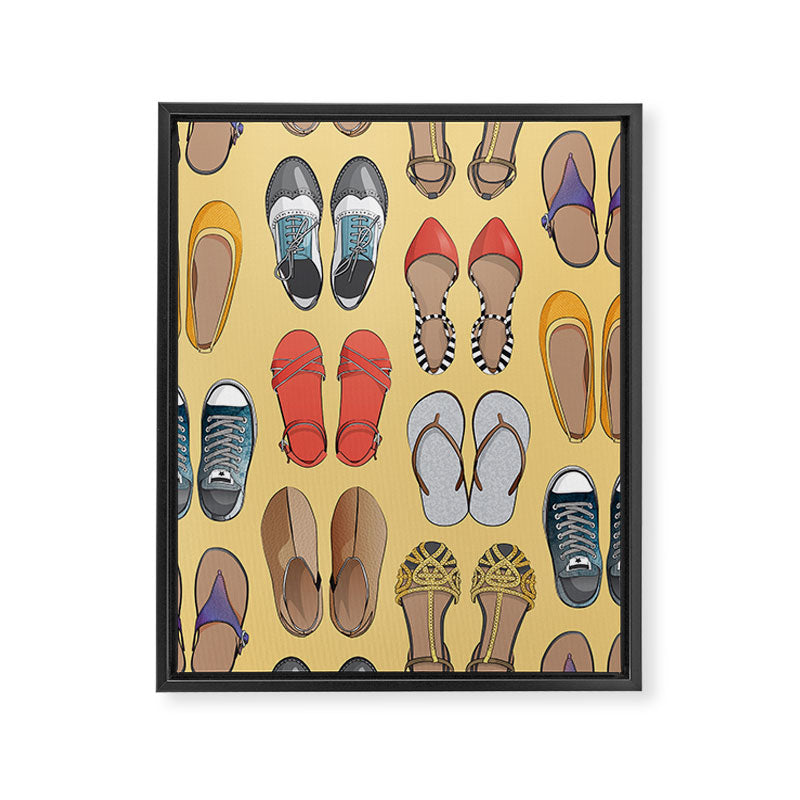 Hard choice // shoes on yellow background Framed Canvas Print Gallery Image 8