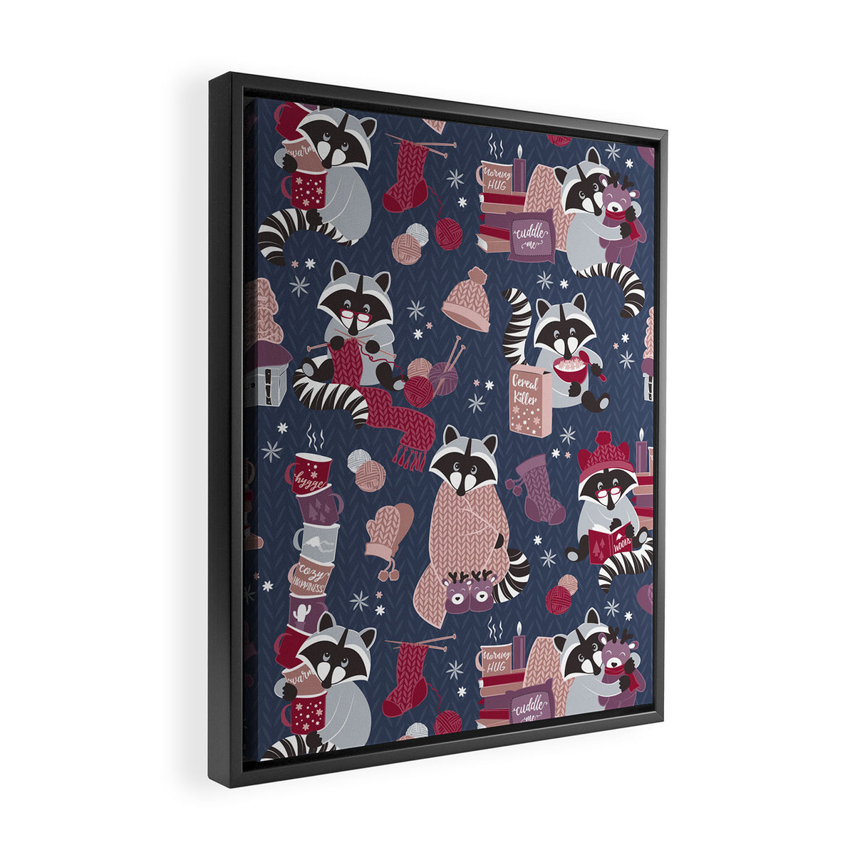 Hygge raccoon Framed Canvas Print Gallery Image 2