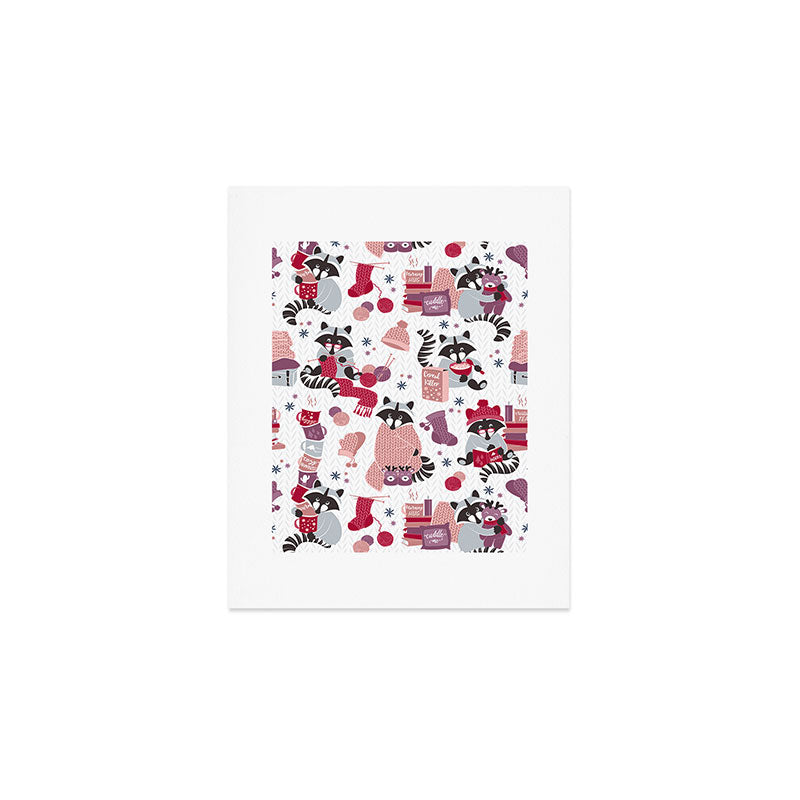Hygge raccoon // white background Art Print Gallery Image 1