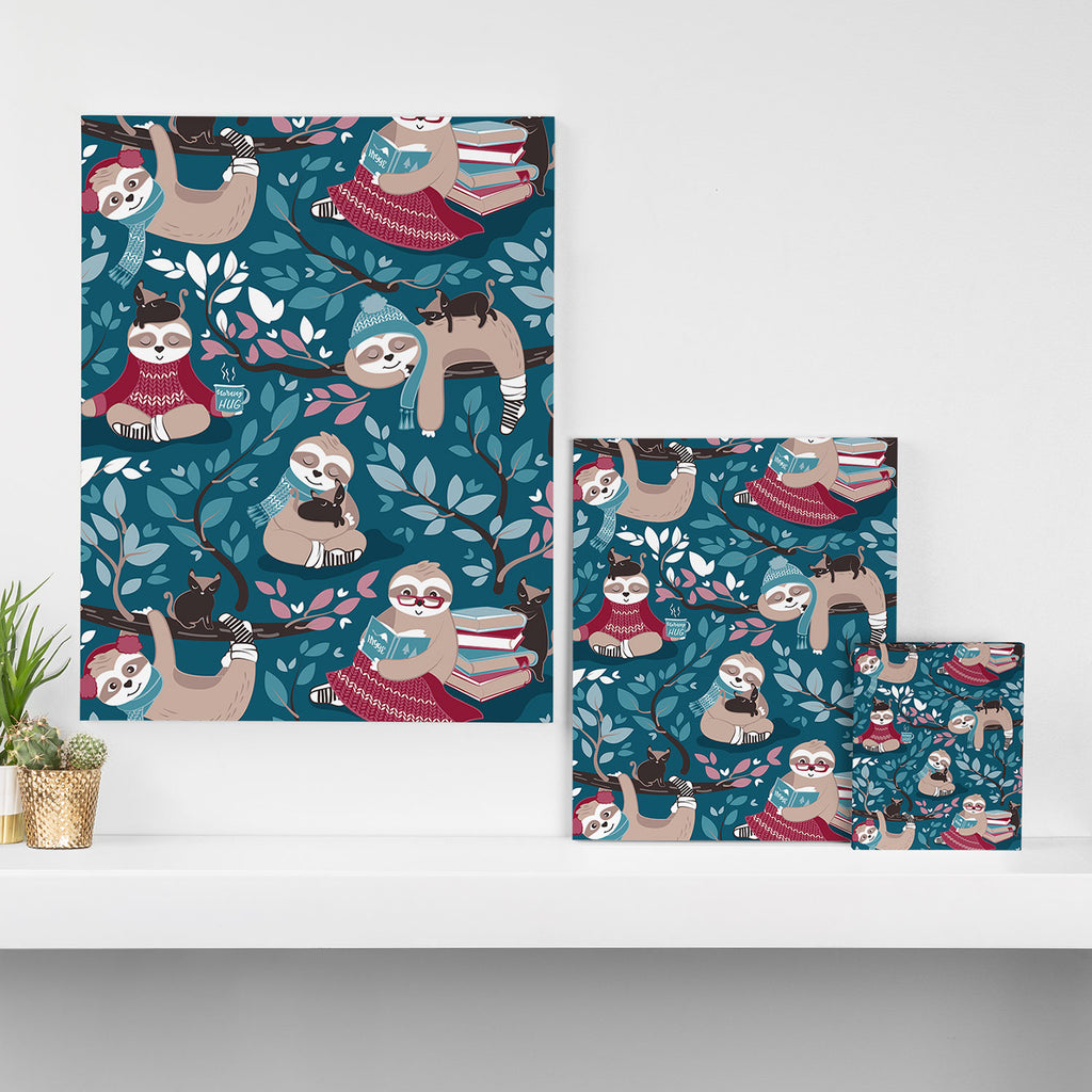 Hygge sloth // turquoise and red Canvas Print Gallery Image 3
