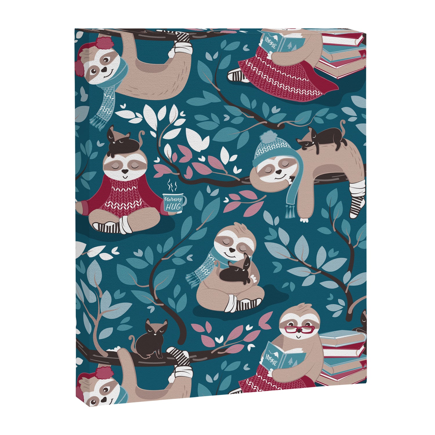 Hygge sloth // turquoise and red Canvas Print Gallery Image 3