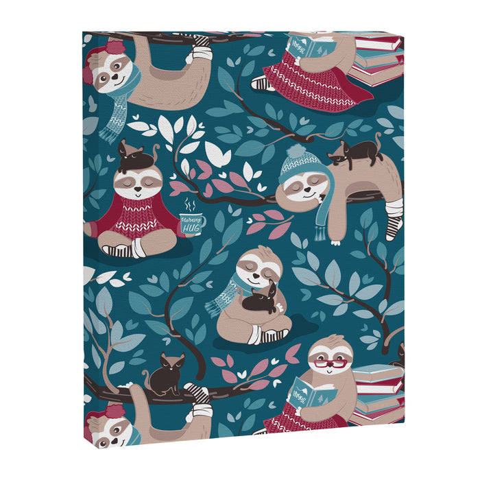 Hygge sloth // turquoise and red Canvas Print Gallery Image 1