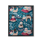 Hygge sloth // turquoise and red Framed Canvas Print Gallery Image 8