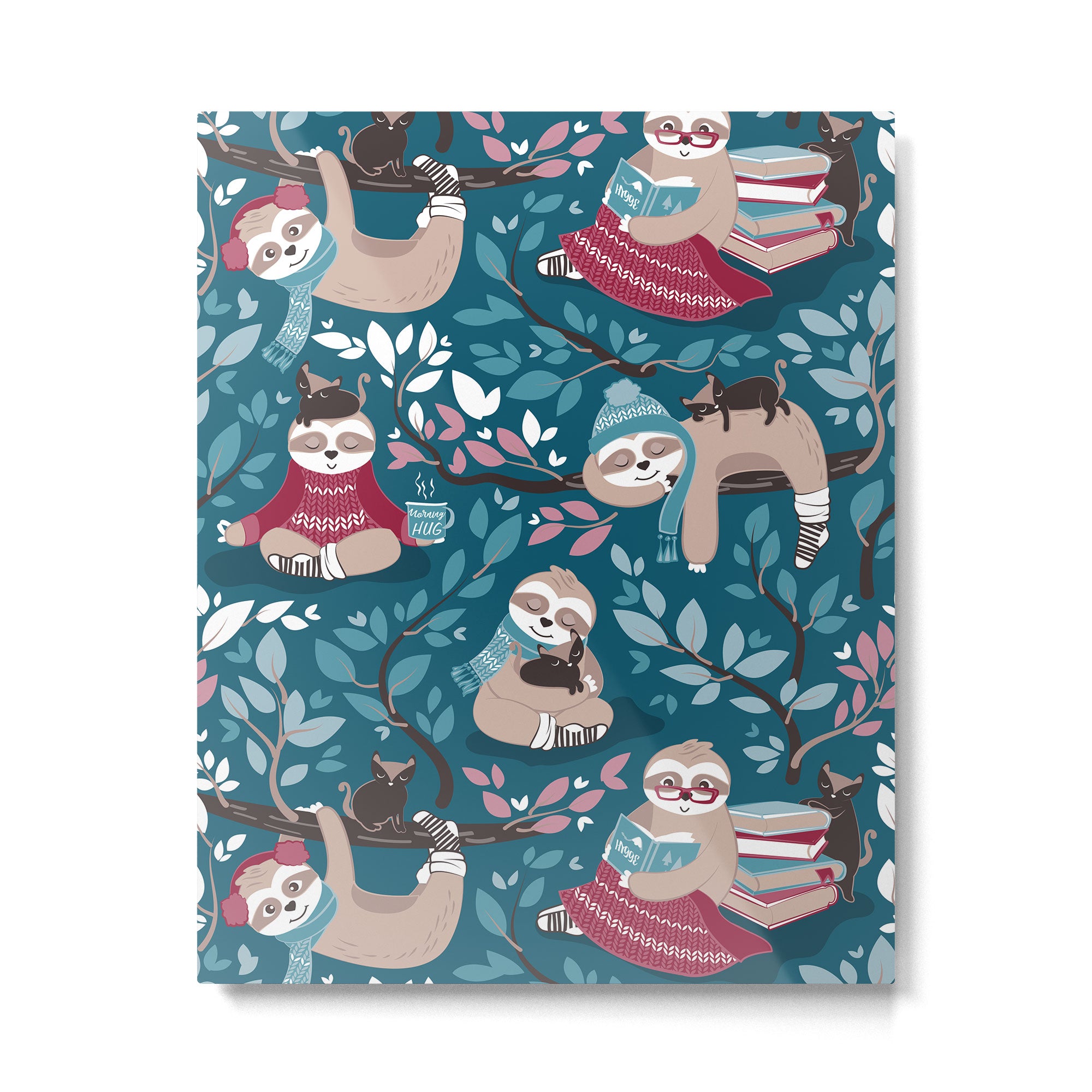 Hygge sloth // turquoise and red Metal Print Gallery Image 6