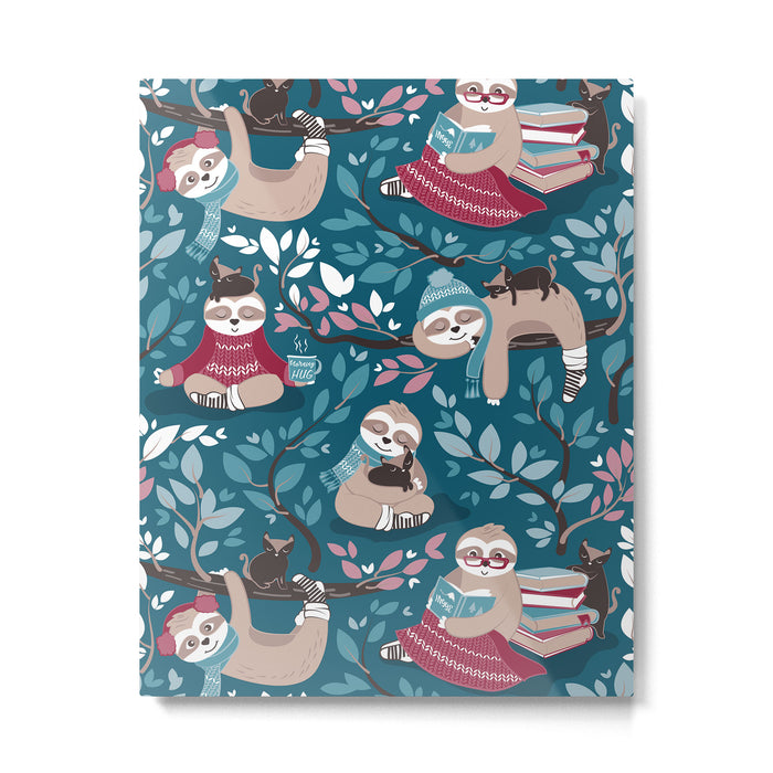 Hygge sloth // turquoise and red Metal Print Gallery Image 1