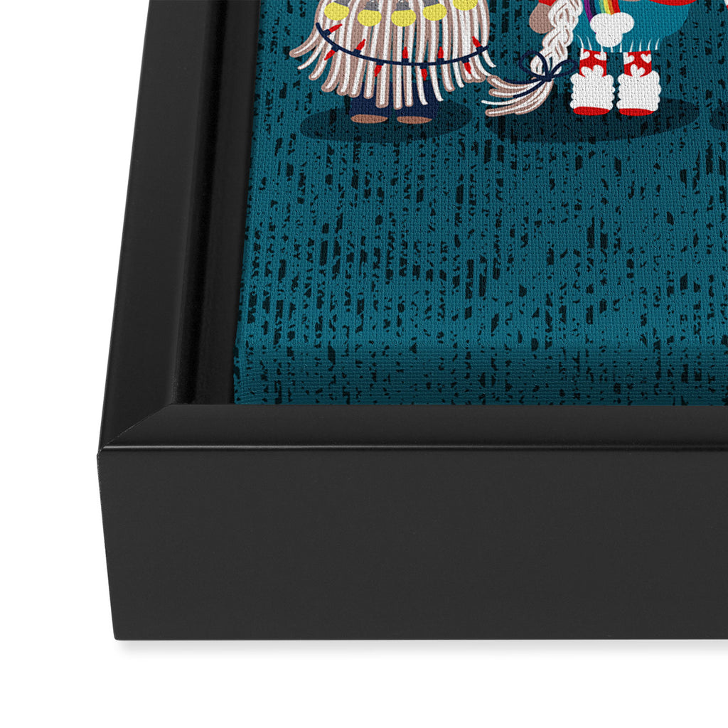 I gnome you // dark teal background little happy and lovely gnomes with rainbows vivid red hearts Framed Canvas Print Gallery Image 3