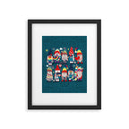 I gnome you // dark teal background little happy and lovely gnomes with rainbows vivid red hearts Framed Art Print Gallery Image 6