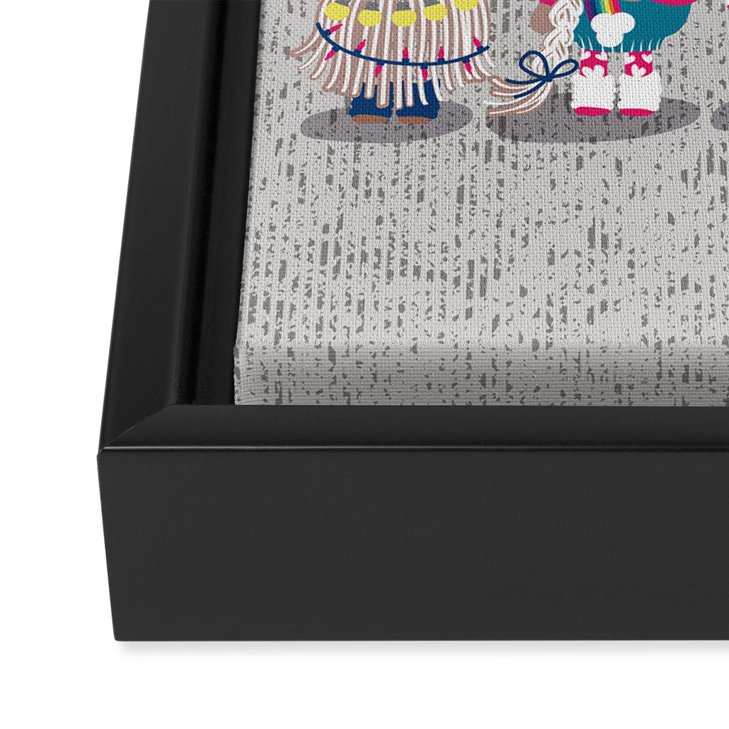 I gnome you // grey background little happy and lovely gnomes with rainbows fuchsia pink hearts Framed Canvas Print Gallery Image 3