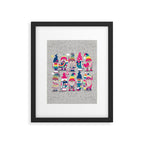 I gnome you // grey background little happy and lovely gnomes with rainbows fuchsia pink hearts Framed Art Print Gallery Image 6