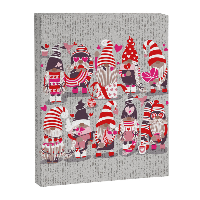 I gnome you more // grey background red and pink Valentine's Day gnomes and motifs Canvas Print Gallery Image 1