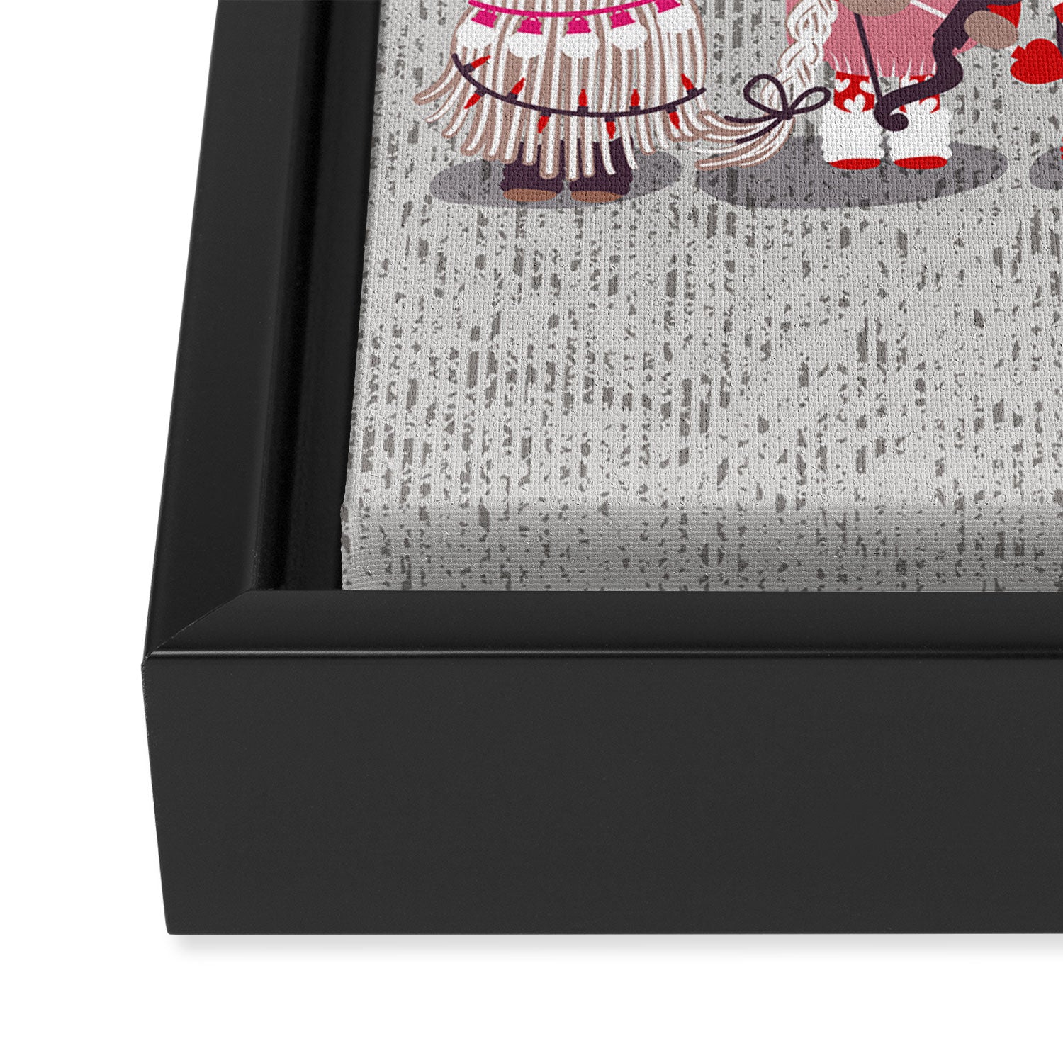 I gnome you more // grey background red and pink Valentine's Day gnomes and motifs Framed Canvas Print Gallery Image 3