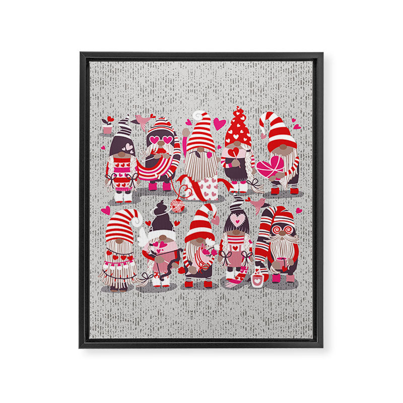 I gnome you more // grey background red and pink Valentine's Day gnomes and motifs Framed Canvas Print Gallery Image 8
