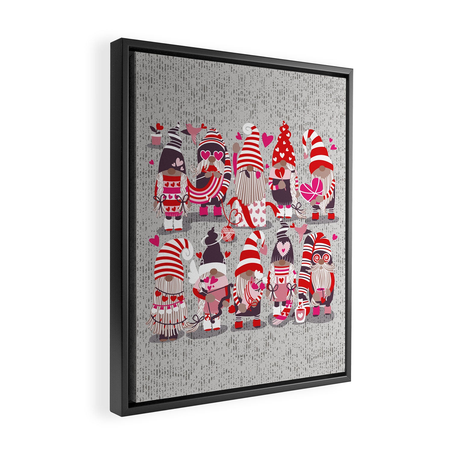 I gnome you more // grey background red and pink Valentine's Day gnomes and motifs Framed Canvas Print Gallery Image 2