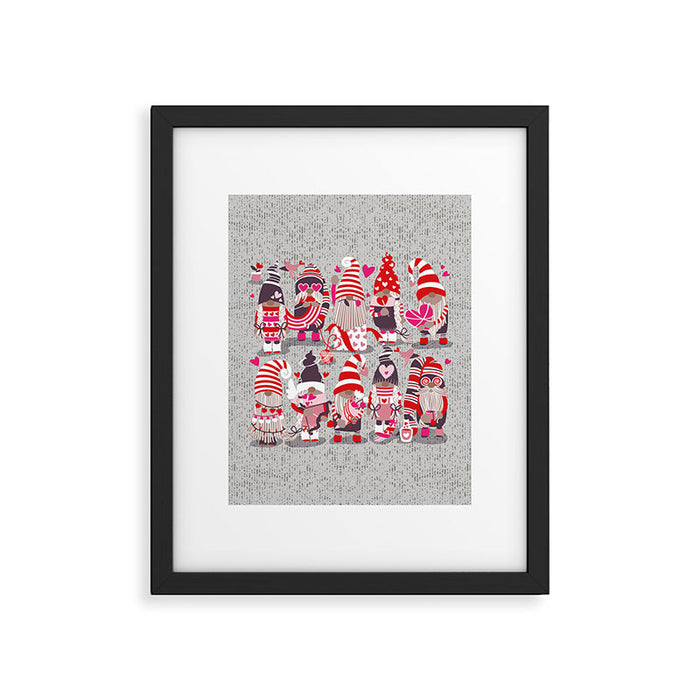 I gnome you more // grey background red and pink Valentine's Day gnomes and motifs Framed Art Print Gallery Image 1