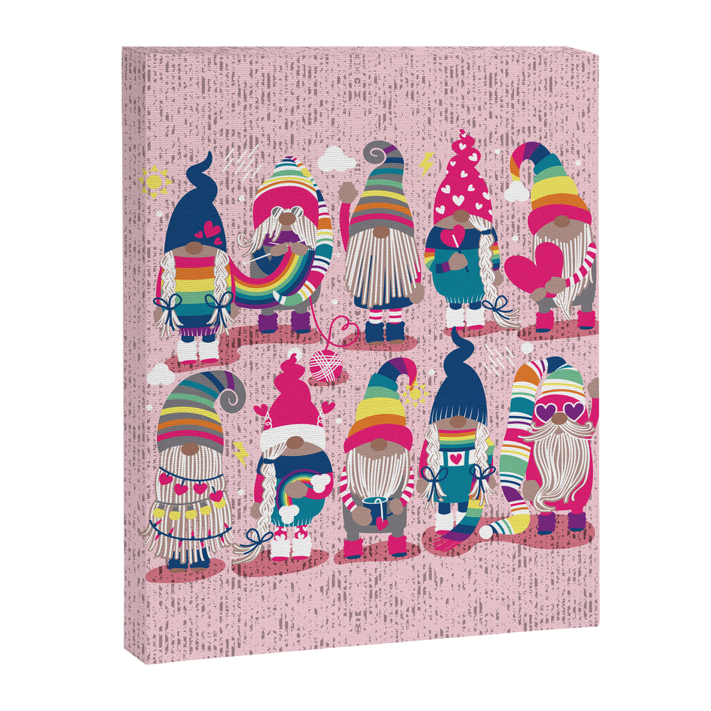I gnome you // pastel pink background little happy and lovely gnomes with rainbows fuchsia pink hearts Canvas Print Gallery Image 8