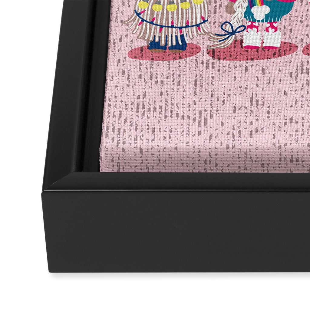I gnome you // pastel pink background little happy and lovely gnomes with rainbows fuchsia pink hearts Framed Canvas Print Gallery Image 3
