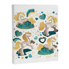 Kicking off some magic // white background white and grey unicorns aqua and mint hearts clouds and rainbows golden lines Canvas Print Gallery Image 6