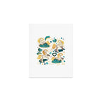 Kicking off some magic // white background white and grey unicorns aqua and mint hearts clouds and rainbows golden lines Art Print Gallery Image 1