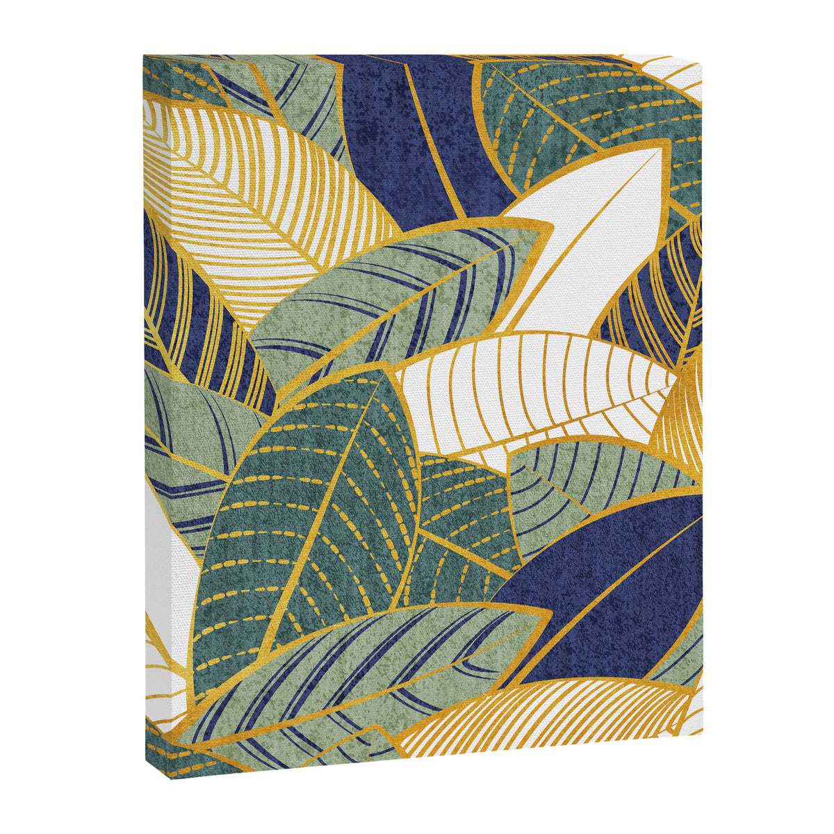 Leaf wall // navy blue pine and sage green leaves golden lines Canvas Print Gallery Image 8