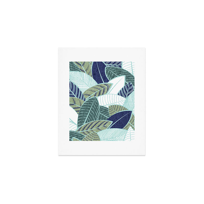 Leaf wall // navy blue pine and sage green leaves mint lines Art Print Gallery Image 1