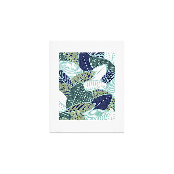 Leaf wall // navy blue pine and sage green leaves mint lines Art Print Gallery Image 1