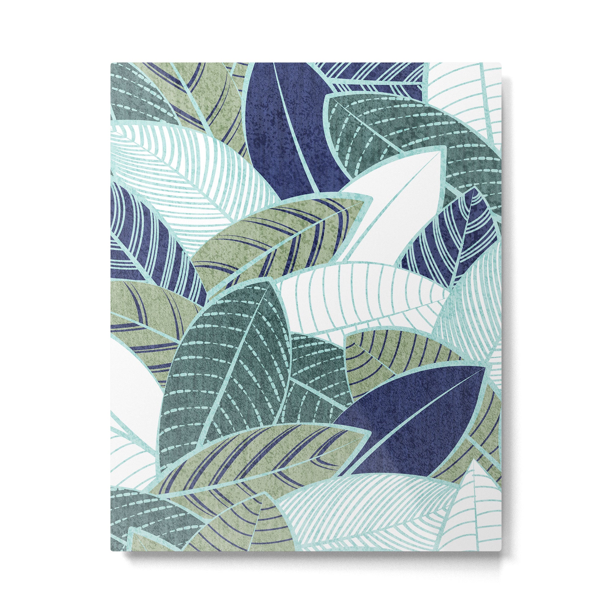 Leaf wall // navy blue pine and sage green leaves mint lines Metal Print Gallery Image 6