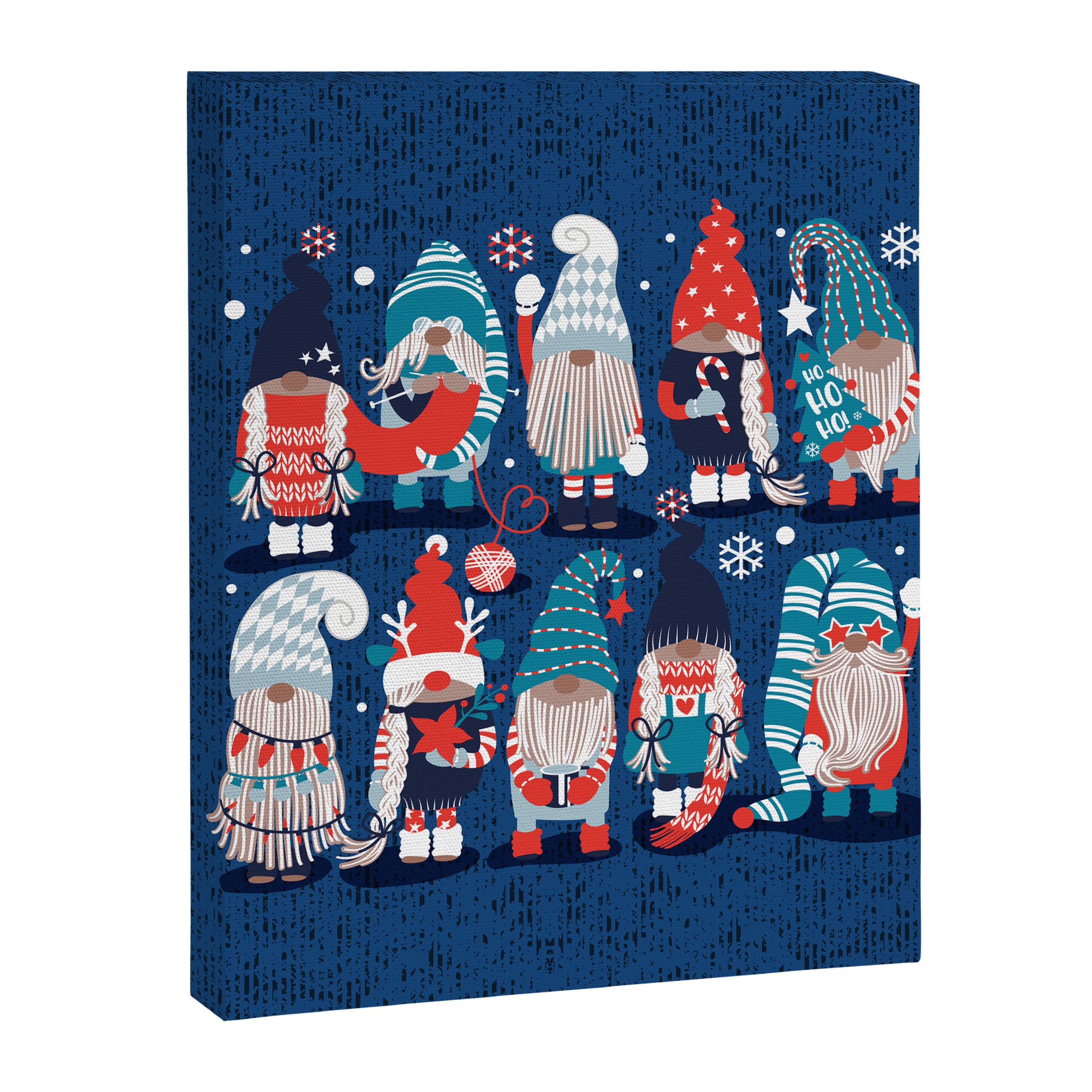 Let it gnome // blue background little Santa's helpers preparing for Christmas neon red classic oxford and pastel blue dressed gnomes Canvas Print Gallery Image 8