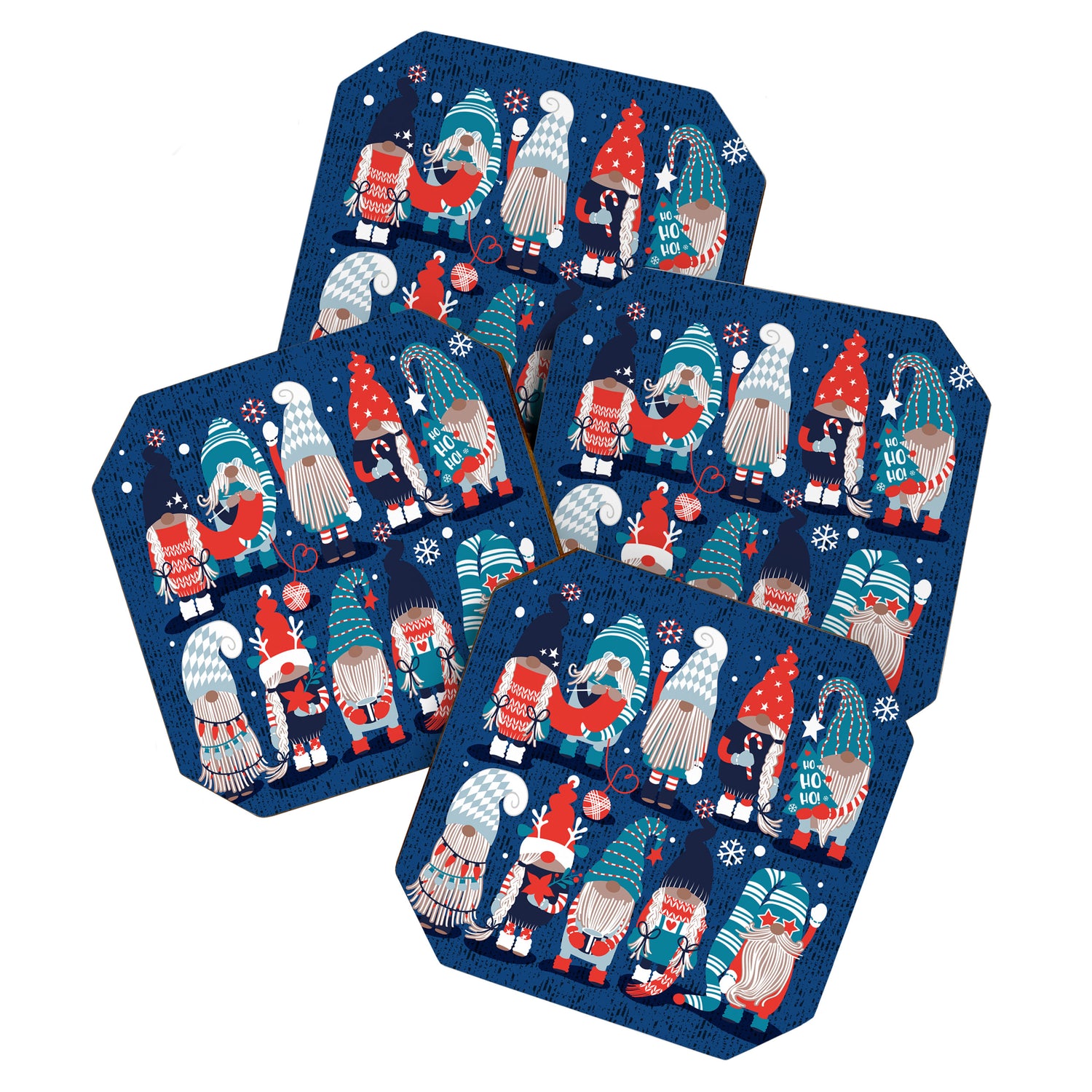 Let it gnome // blue background little Santa's helpers preparing for Christmas neon red classic oxford and pastel blue dressed gnomes Coaster Gallery Image 1
