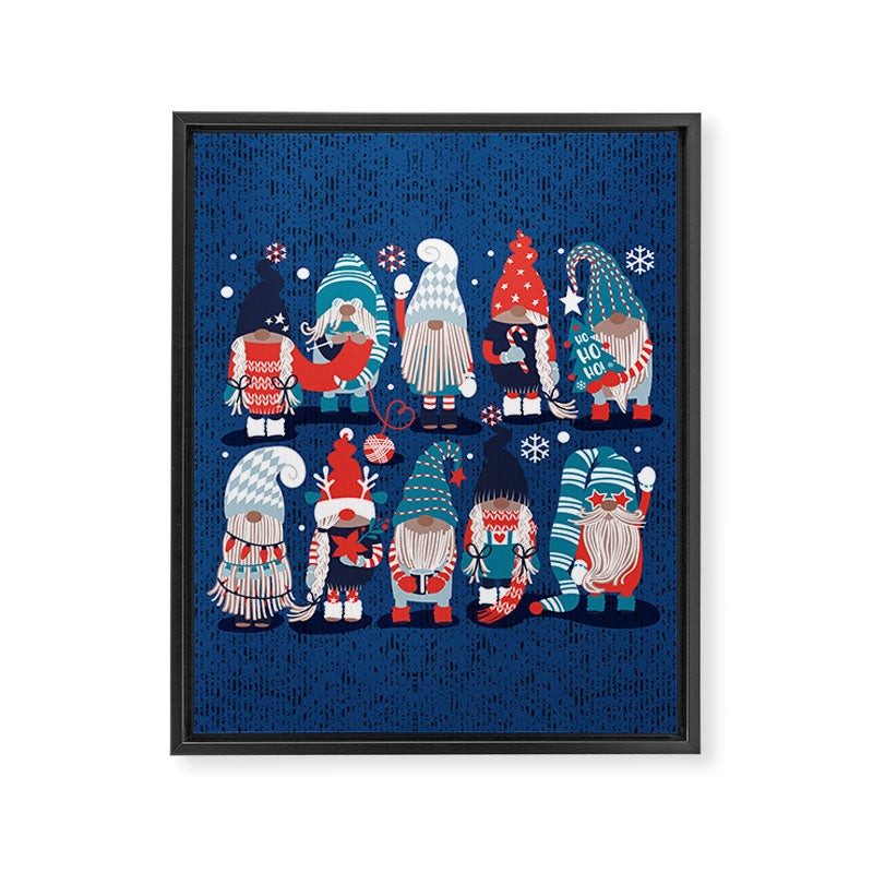 Let it gnome // blue background little Santa's helpers preparing for Christmas neon red classic oxford and pastel blue dressed gnomes Framed Canvas Print Gallery Image 8
