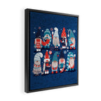 Let it gnome // blue background little Santa's helpers preparing for Christmas neon red classic oxford and pastel blue dressed gnomes Framed Canvas Print Gallery Image 2