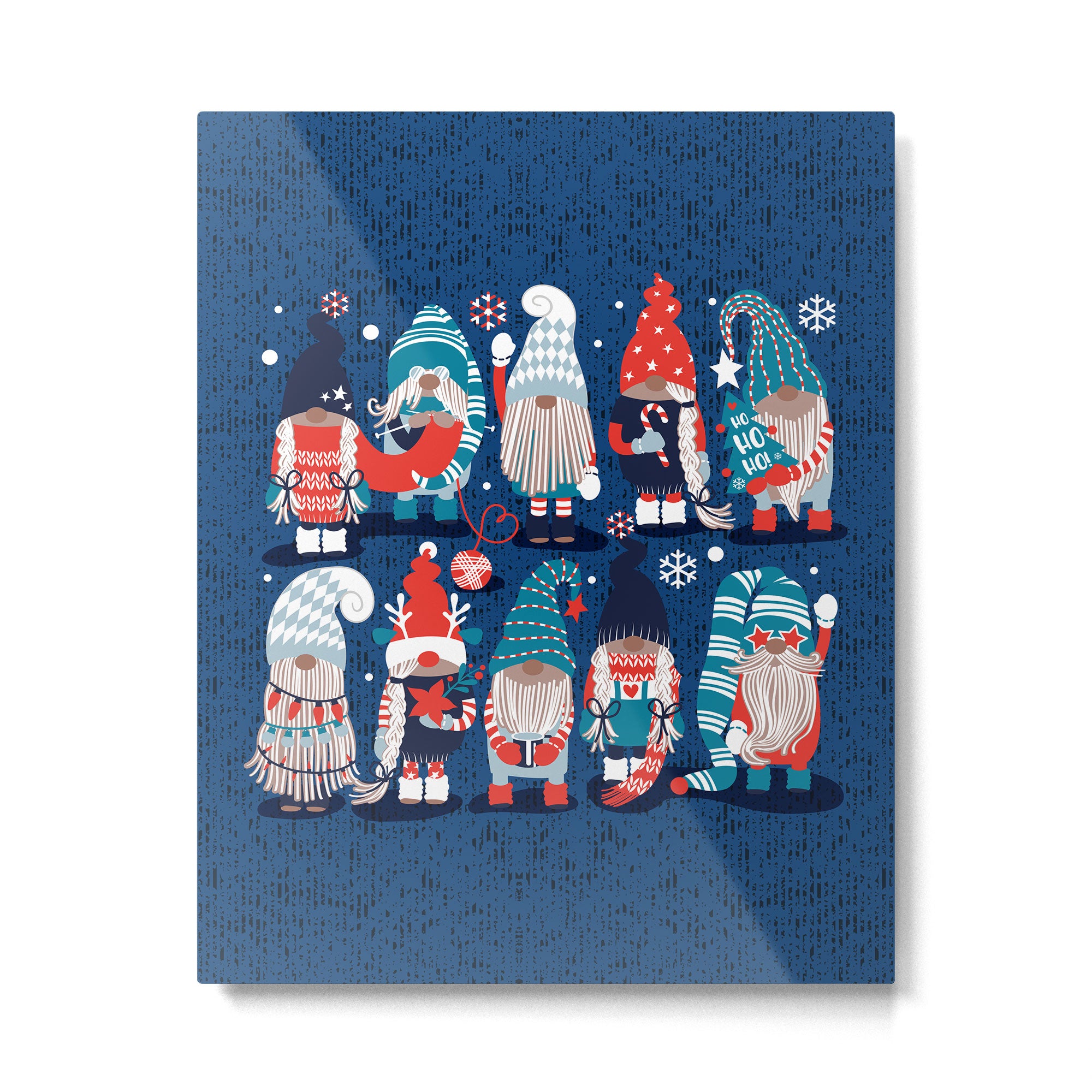 Let it gnome // blue background little Santa's helpers preparing for Christmas neon red classic oxford and pastel blue dressed gnomes Metal Print Gallery Image 6
