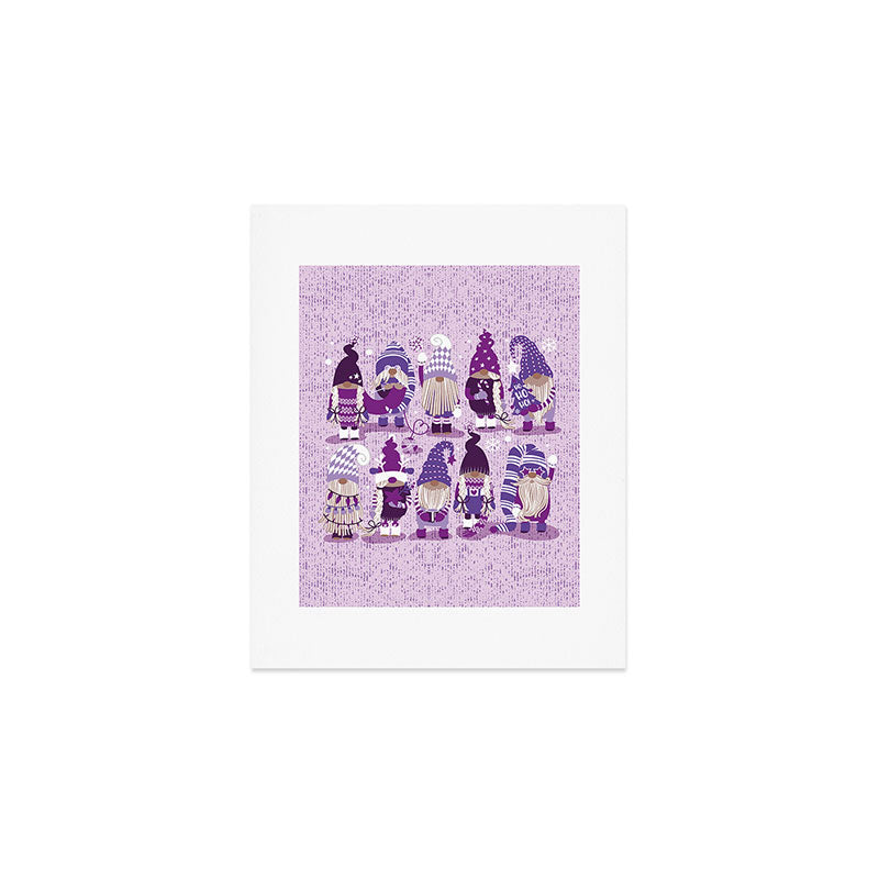 Let it gnome // monochromatic violet little Santa's helpers preparing for Christmas Art Print Gallery Image 1