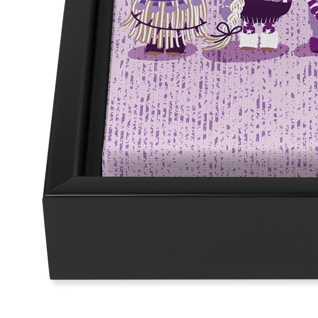 Let it gnome // monochromatic violet little Santa's helpers preparing for Christmas Framed Canvas Print Gallery Image 3