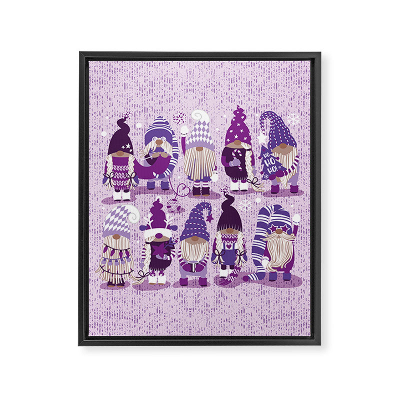 Let it gnome // monochromatic violet little Santa's helpers preparing for Christmas Framed Canvas Print Gallery Image 8