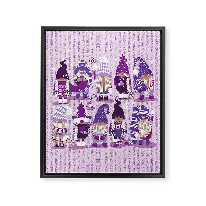 Let it gnome // monochromatic violet little Santa's helpers preparing for Christmas Framed Canvas Print Gallery Image 1