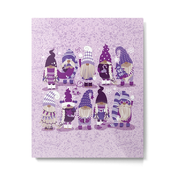 Let it gnome // monochromatic violet little Santa's helpers preparing for Christmas Metal Print Gallery Image 1