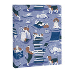 Life is better with books a hot drink and a friend // indigo blue background brown white and blue beagles and cats and classic blue cozy details Canvas Print Gallery Image 6