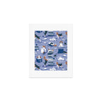 Life is better with books a hot drink and a friend // indigo blue background brown white and blue beagles and cats and classic blue cozy details Art Print Gallery Image 1