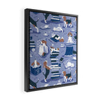Life is better with books a hot drink and a friend // indigo blue background brown white and blue beagles and cats and classic blue cozy details Framed Canvas Print Gallery Image 2