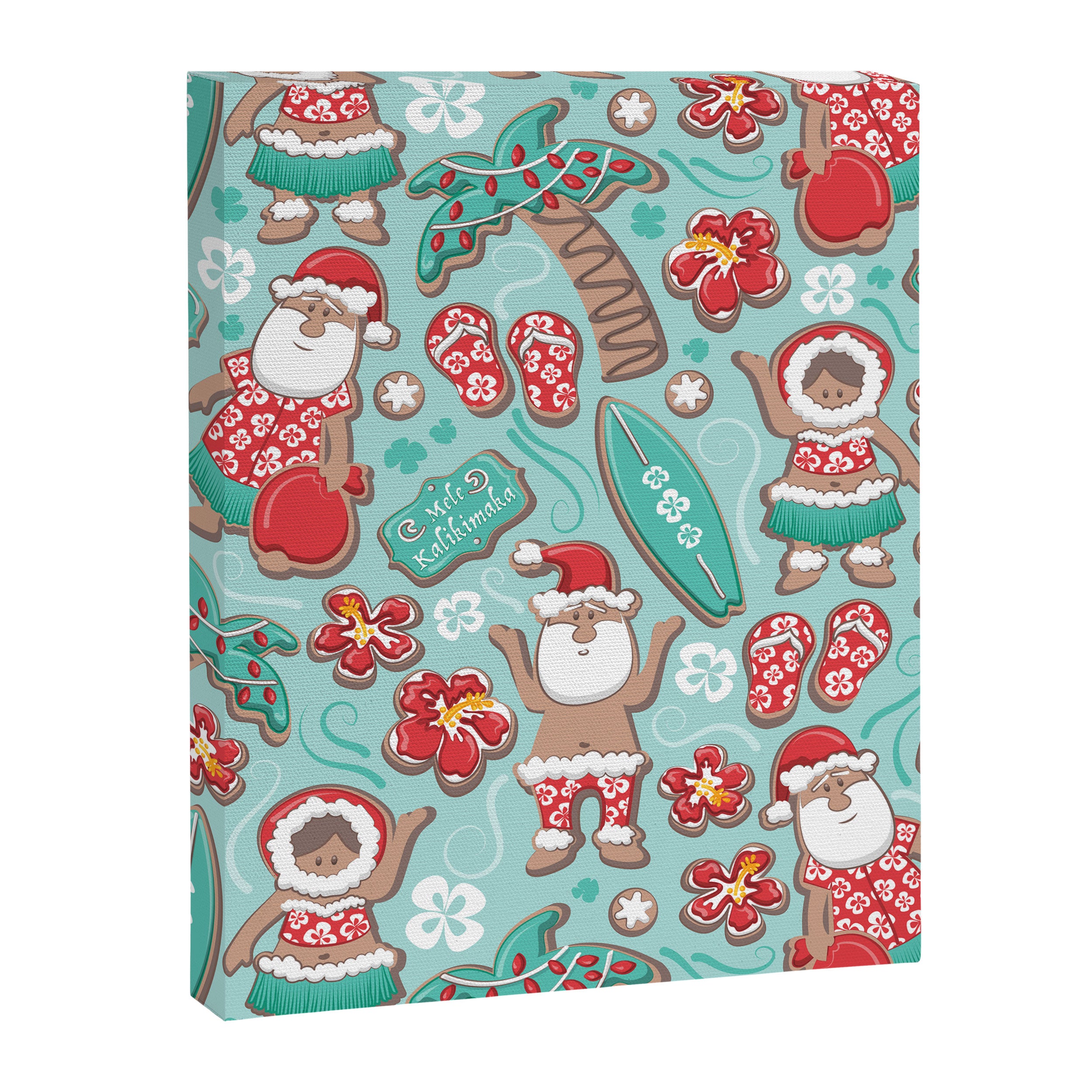 Mele Kalikimaka Hawaiian Christmas gingerbread cookies // aqua background Canvas Print Gallery Image 6