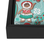 Mele Kalikimaka Hawaiian Christmas gingerbread cookies // aqua background Framed Canvas Print Gallery Image 3
