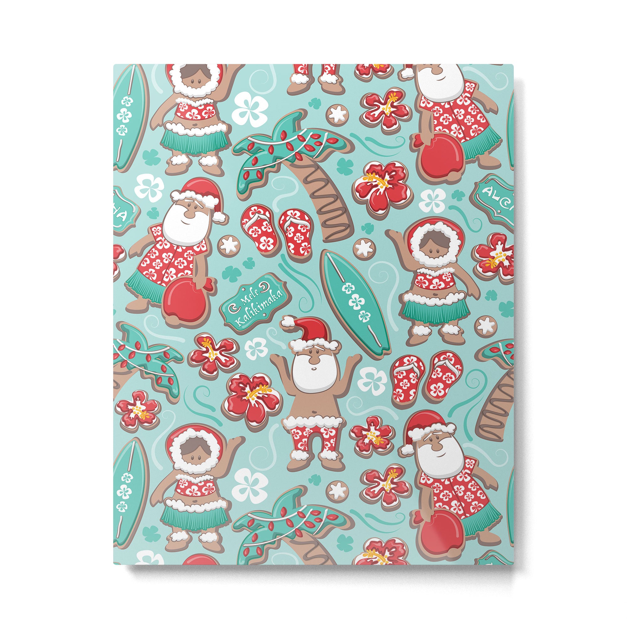 Mele Kalikimaka Hawaiian Christmas gingerbread cookies // aqua background Metal Print Gallery Image 4