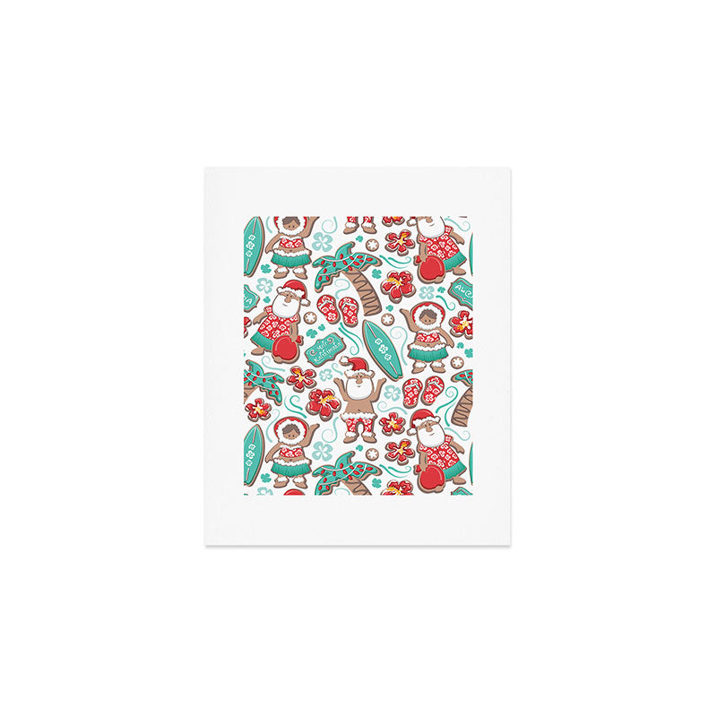 Mele Kalikimaka Hawaiian Christmas gingerbread cookies // white background Art Print Gallery Image 1